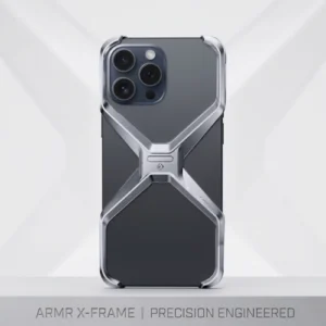 Protective Armored Aluminum Silver iPhone Case – shockproof metal X-frame design with reinforced camera protection (Bingo)