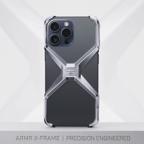 Protective Armored Aluminum Silver iPhone Case – shockproof metal X-frame design with reinforced camera protection (Bingo)