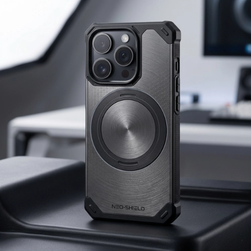 Sleek frameless magnetic metal iPhone case in grey with circular MagSafe ring design, rugged shockproof protective cover (Joker)