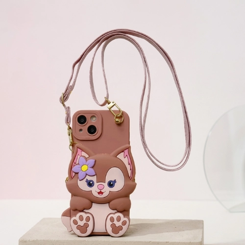 Playful 3D fox crossbody iPhone case in orange with cute cartoon design, featuring a strap and shockproof protective cover, perfect for Valentine’s style