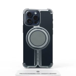 Shockproof Ring Grip Aluminium iPhone Case – Jimmy Frameless Magnetic Stand Cover, durable clear bumper case with built-in magnetic ring for MagSafe charging and hands-free stand support