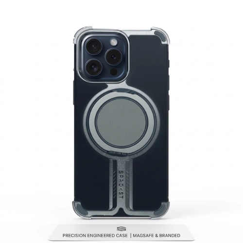 Shockproof Ring Grip Aluminium iPhone Case – Jimmy Frameless Magnetic Stand Cover, durable clear bumper case with built-in magnetic ring for MagSafe charging and hands-free stand support