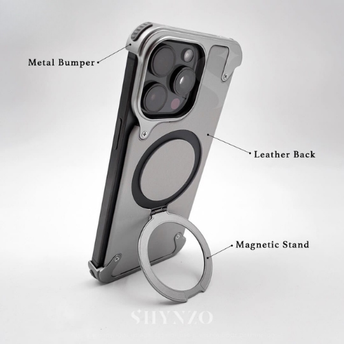 Metal MagSafe Stand iPhone Case Messi – Bezel-Less Aluminum Cover with Leather & Kickstand - Image 7