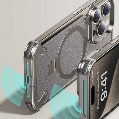 Metal MagSafe Stand iPhone Case Messi – Bezel-Less Aluminum Cover with Leather & Kickstand - Image 9