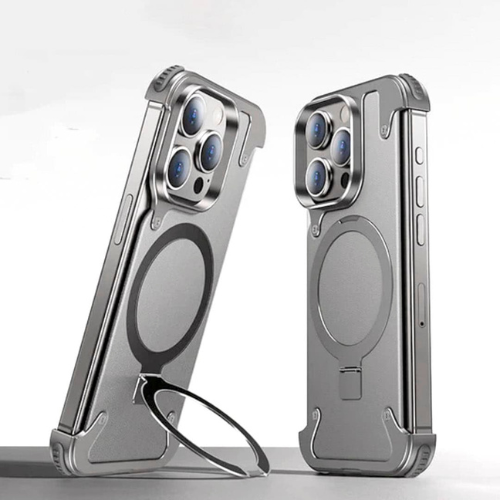 Metal MagSafe Stand iPhone Case Messi – Bezel-Less Aluminum Cover with Leather & Kickstand - Image 3