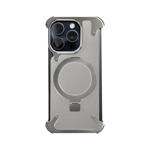 Metal MagSafe Stand iPhone Case Messi – Bezel-Less Aluminum Cover with Leather & Kickstand - Image 2