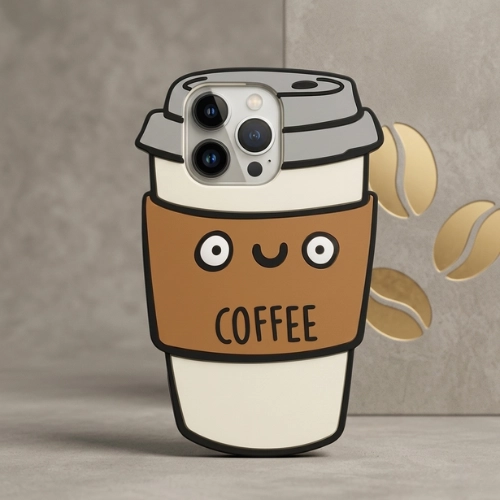 3D coffee cup waterproof iPhone case with cute coffee design, trendy silicone shockproof cover