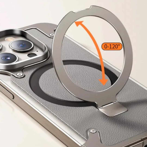 Metal MagSafe Stand iPhone Case Messi – Bezel-Less Aluminum Cover with Leather & Kickstand - Image 4