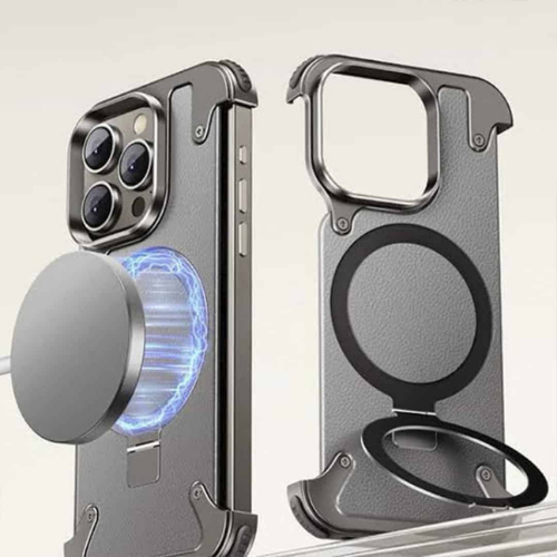 Metal MagSafe Stand iPhone Case Messi – Bezel-Less Aluminum Cover with Leather & Kickstand - Image 6