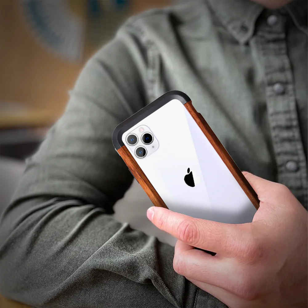 Natural Rosewood & Metal Bumper iPhone Case – Luxury Wooden Shockproof Cover – Amazon - Image 3