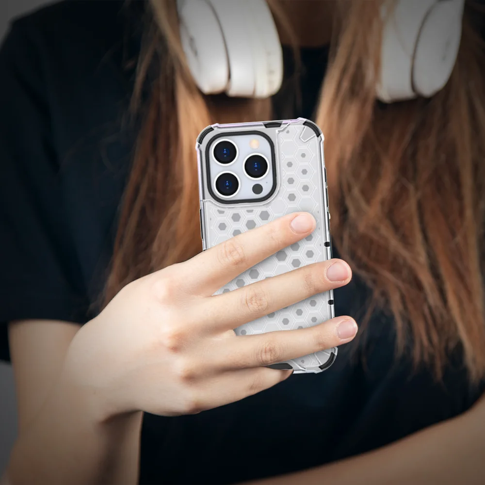 Translucent Honeycomb Shockproof iPhone Case – Slim Armor Clear Protective Cover – Honeycom - Image 3