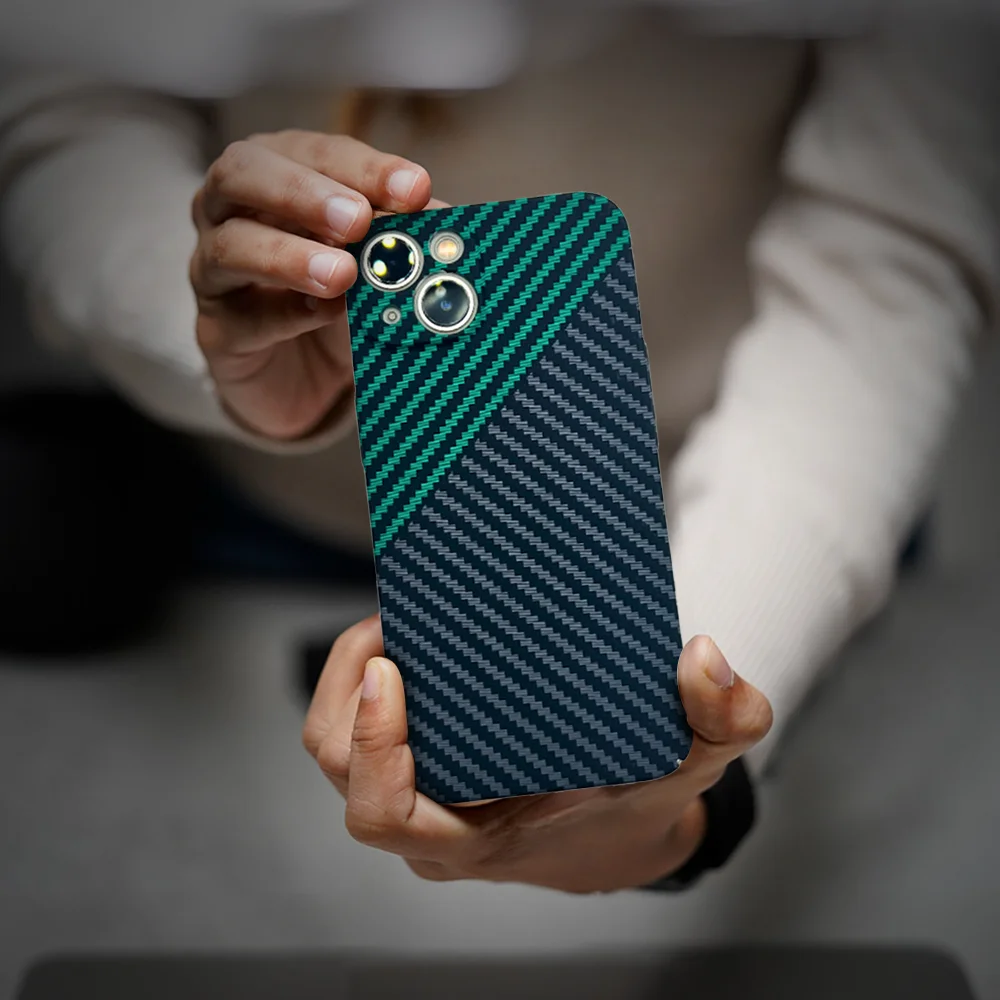 Ultra-Slim Magnetic Carbon Fiber iPhone Case with Leather Finish & Shockproof Protection – Jade - Image 3