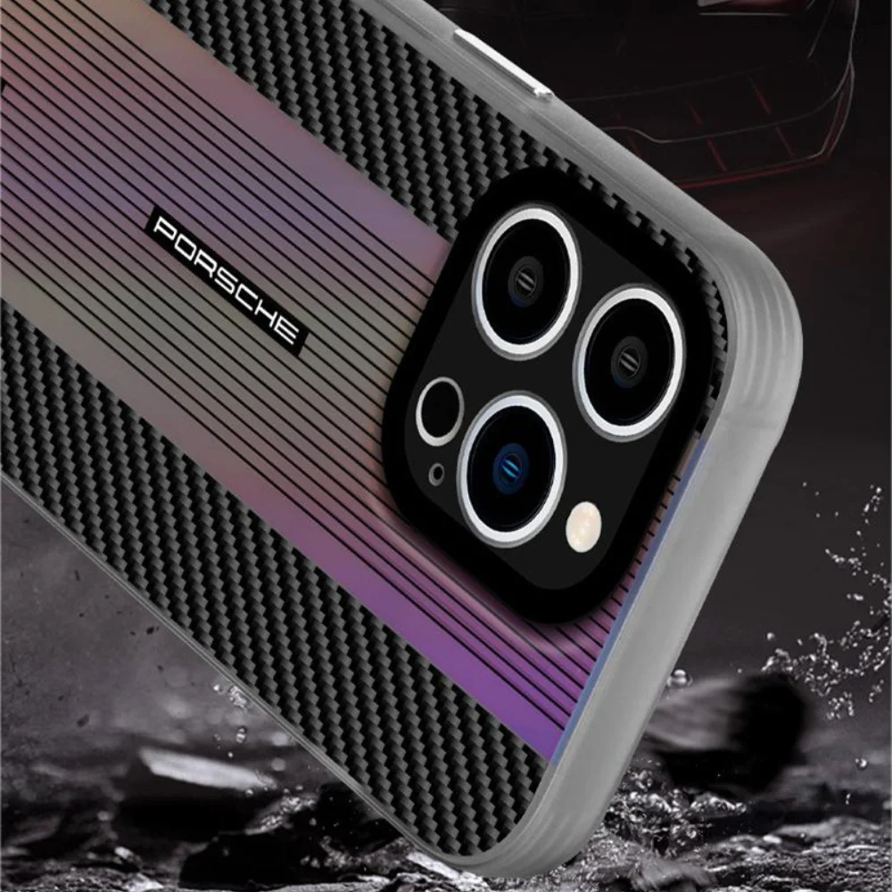 Slim Carbon Fiber Textured iPhone Case with Shockproof Protection – Porsche - Image 6