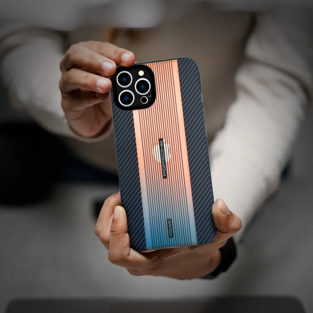 Slim Carbon Fiber Textured iPhone Case with Shockproof Protection – Porsche - Image 3