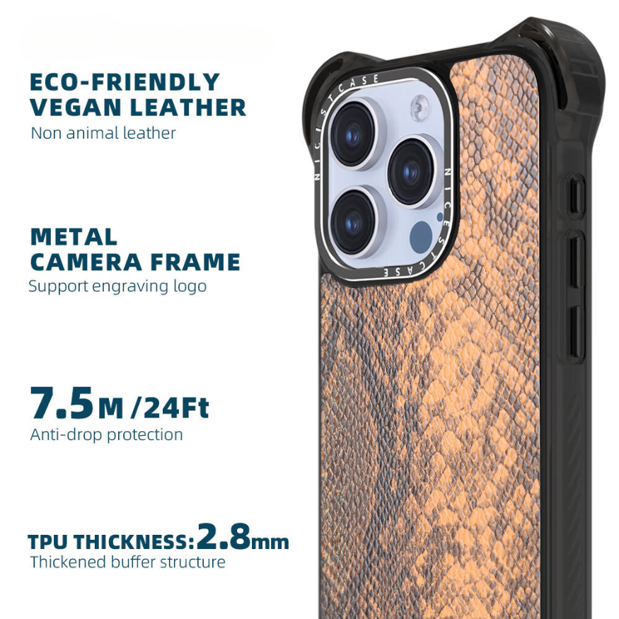 Shockproof Leather iPhone Case with Reinforced Corners & Metal Camera Frame – Tiger - Image 6