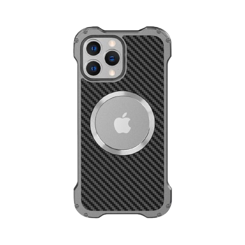 Xman Aluminum Alloy and Carbon Fiber Case for iPhone 15 Pro Max, showcasing the sleek, magnetic, and shockproof protective design.