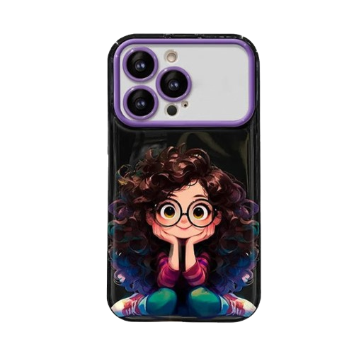 Cute Curly Hair Girl Pink iPhone Case with Mirror & Stand – Shockproof Stylish Cover (Zoya) - Image 2