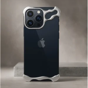 ARC Titanium bumper rimless metal shockproof iPhone case with gray frame and camera guard – Alien design