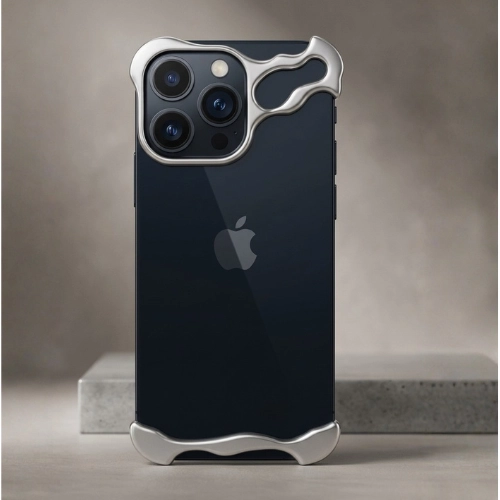 ARC Titanium bumper rimless metal shockproof iPhone case with gray frame and camera guard – Alien design