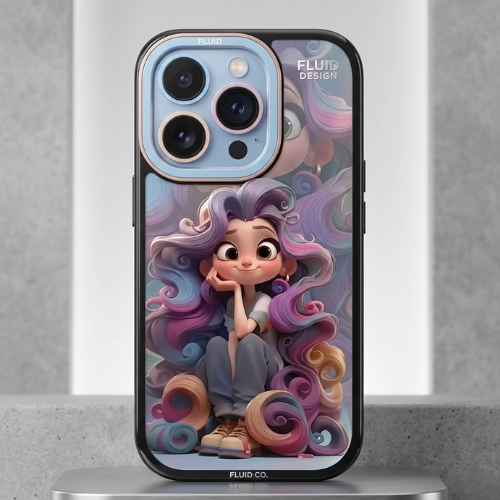 Cute cartoon girl iPhone case with colorful hair design and camera protection