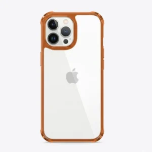 Full airbag shockproof iPhone case with clear back and drop protection in orange lotus frame design