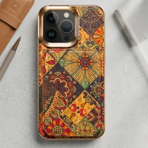 Luxury floral leather iPhone case Amber with magnetic card holder and premium textured design