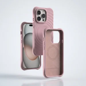 Magnetic liquid silicone iPhone case in soft pink with smooth soft-touch finish, MagSafe-compatible shockproof cover with inner magnetic ring – Heart design