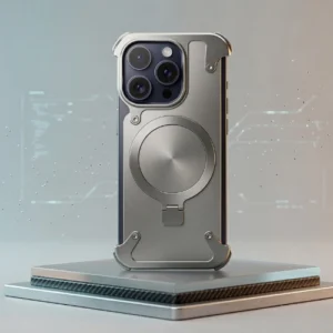 Metal MagSafe Stand iPhone Case Messi – Bezel-Less Aluminum Cover with Leather & Kickstand