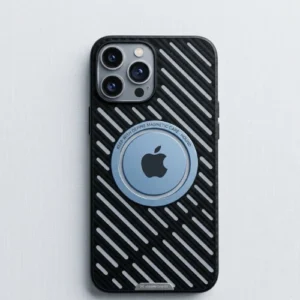 Premium metal MagSafe iPhone case Boat with shockproof TPU frame and carbon fiber textured back design