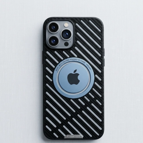 Premium metal MagSafe iPhone case Boat with shockproof TPU frame and carbon fiber textured back design