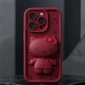 Cute pink Hello Kitty iPhone case with 3D design and camera protection