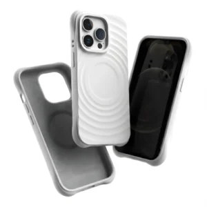 White MagSafe iPhone 14 Pro Max case with wave ripple texture – front back and side view India