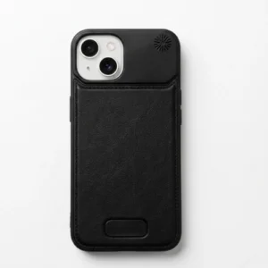 Black aluminium and leather iPhone case with card holder pocket and protective frame – Will Smith design
