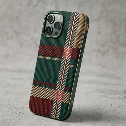 Green tartan plaid iPhone 14 Pro Max case with fabric texture – C&C premium designer cover India
